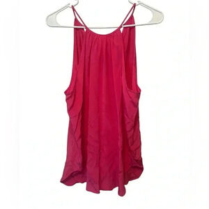 Hunter Bell 100% Silk Pink Satin Sleeveless Tie High Neck‎ Blouse Size Large